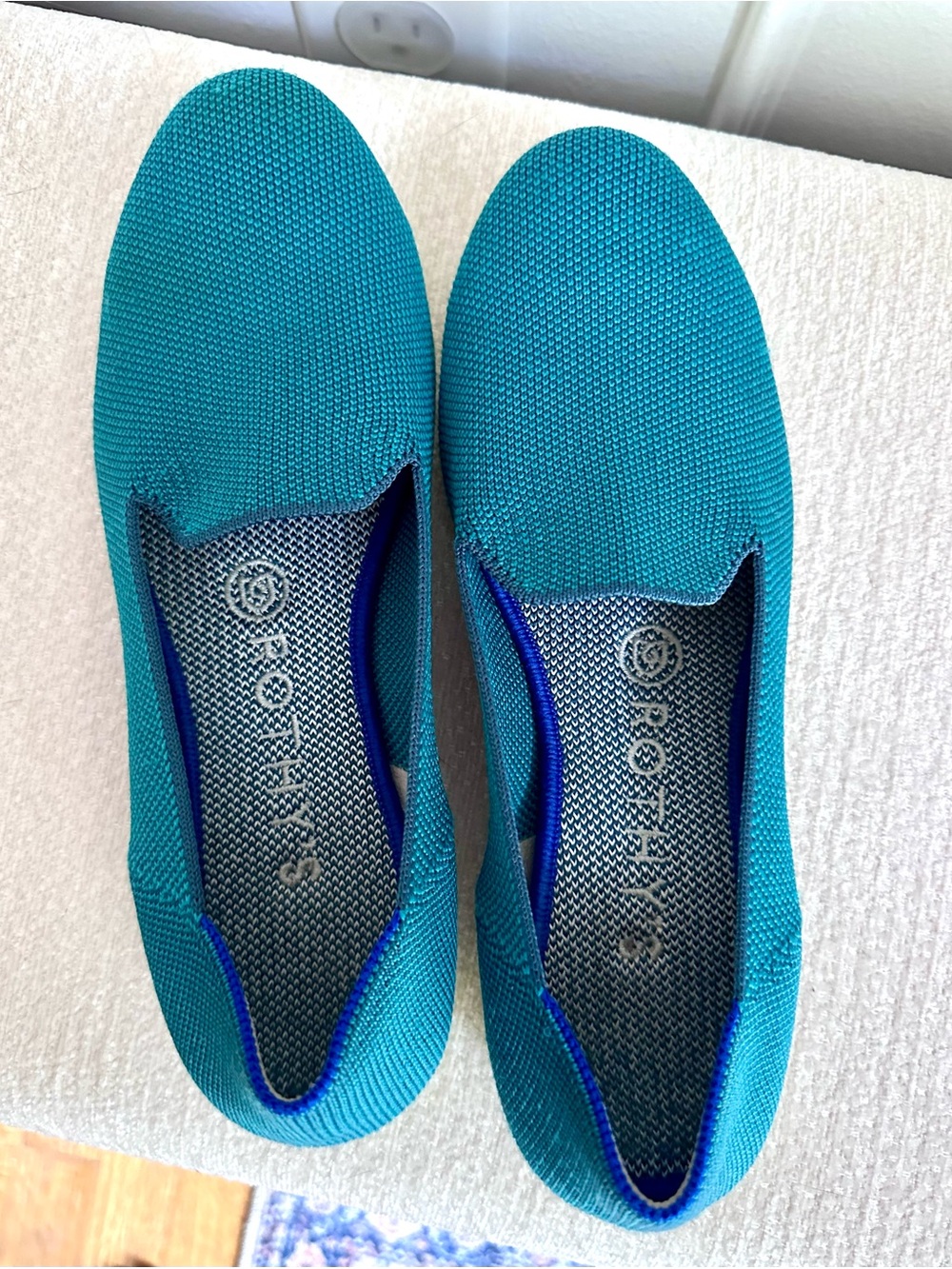 Rothy’s The Loafer 7 Teal Blue Green Flat Knit Shoes Lime Green Soles